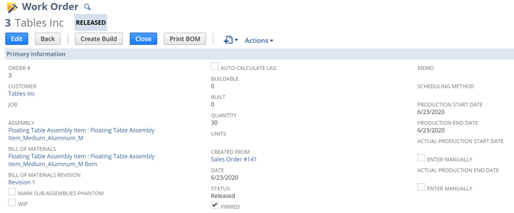 Work order dashboard