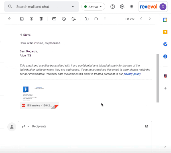 open invoice to sheet from the sidebar in Gmail