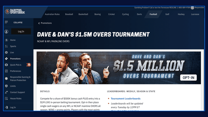 Chalkline webinar slide - Barstool Sports overs tournament