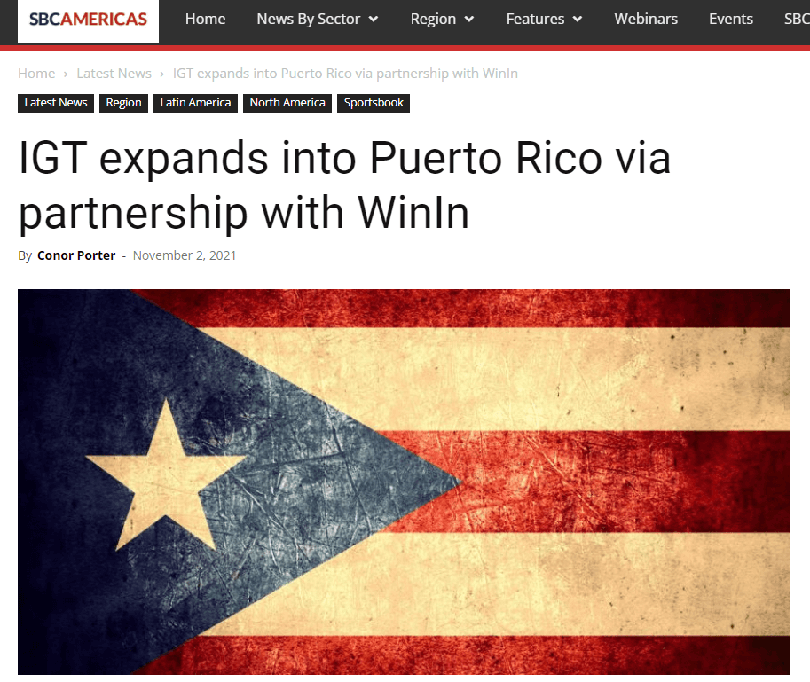 WinIn and IGT Announce New Sports Betting Partnership in Puerto Rico  
