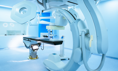 Sleek operating room with futuristic blue lighting