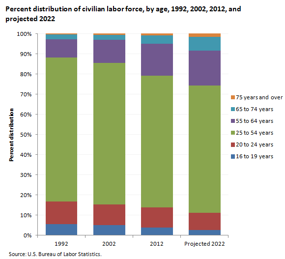 BLS.gov labor force by age chart