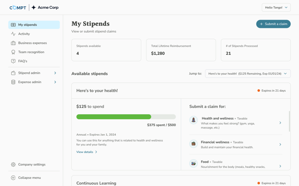 My Stipends Employee Experience Dashboard