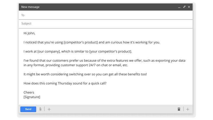 B2B Cold Email Template 7: The Competitor Satisfaction Email