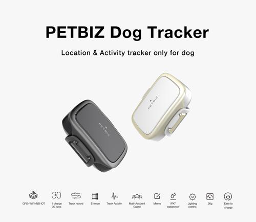 PetBiz dog trackers in white an black