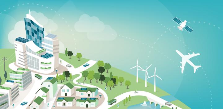 Vector graphic of green energy-powered city