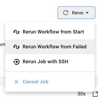 “Rerun Workflow from Failed” for rerunning a CircleCI job