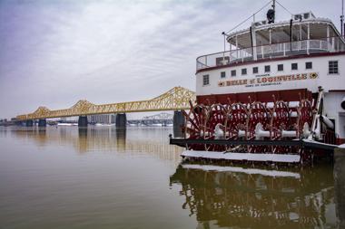 Louisville bridge and ship