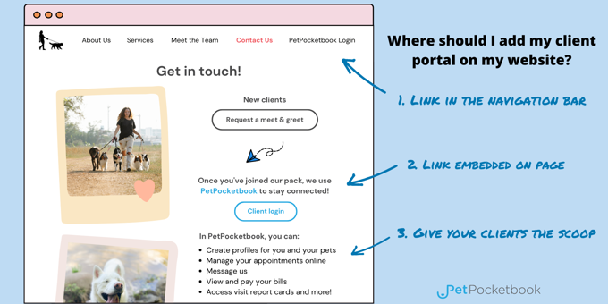 Feature your pet parent client portal on your website