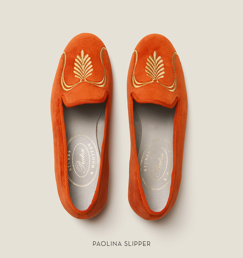 Paolina orange velvet slipper