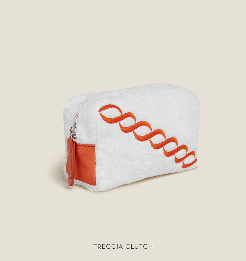 Treccia orange embroidered clutch