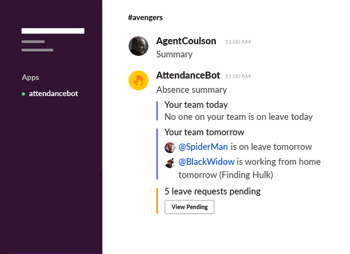 AttendanceBot for Slack (remote teams)