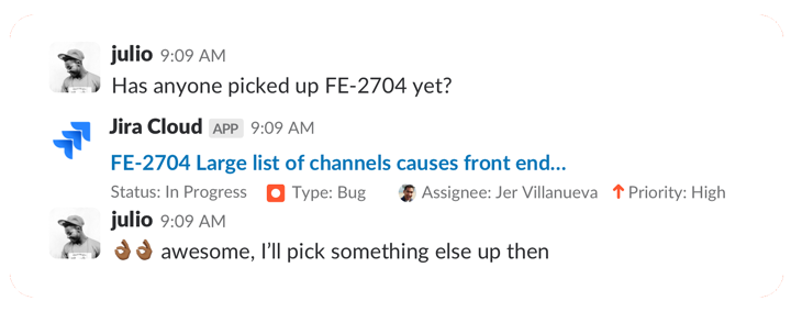 The JIRA Cloud app for Slack