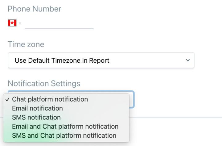 Choose notification methods on ScrumGenius