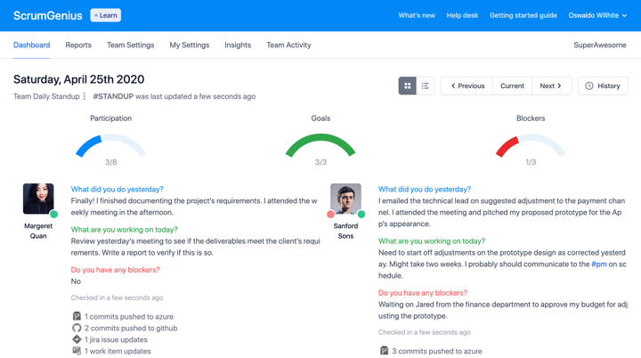 ScrumGenius Team Dashboard