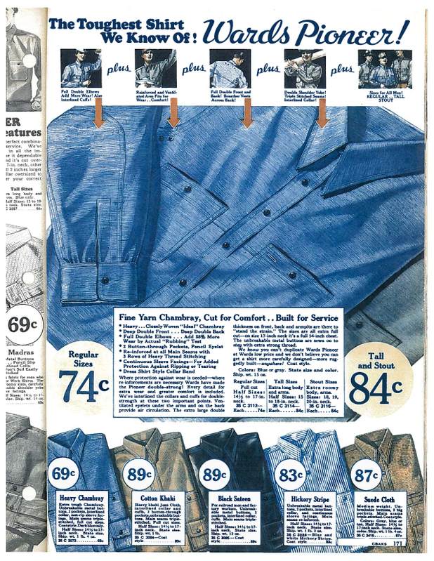 1935 advertisement for blue-collar worker shirt