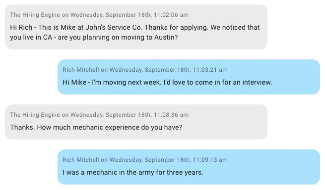 hiring automation with text messaging