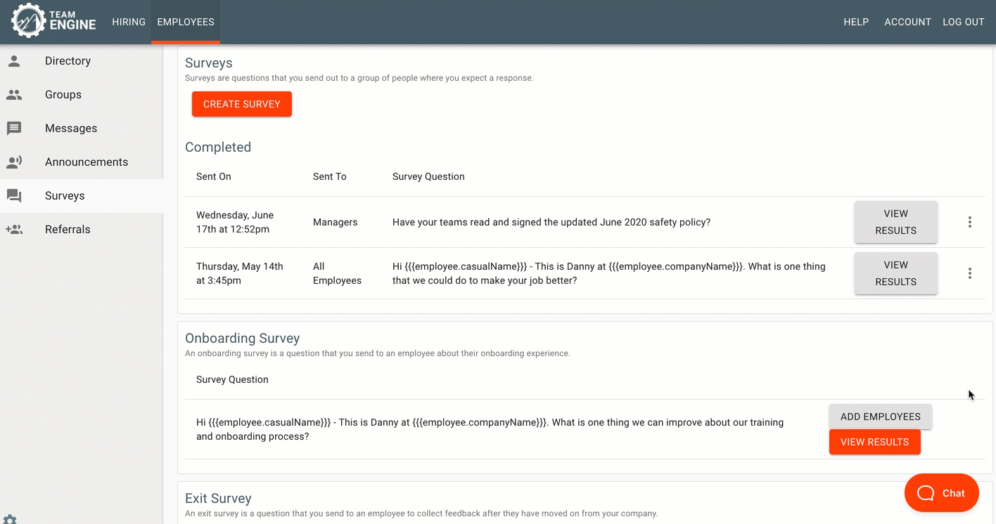 New onboarding and exit surveys in Team Engine