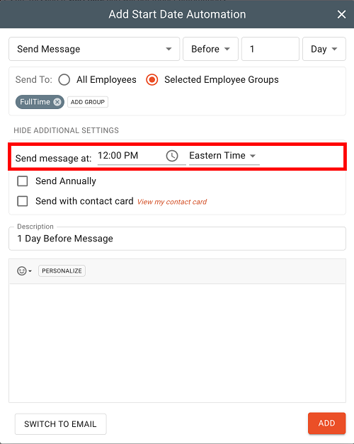 customize timing on automations in team engine