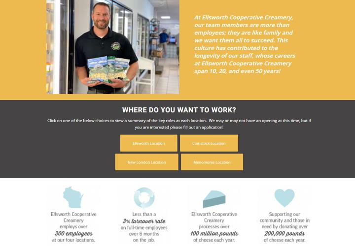 Branded Careers Page Examples - Ellsworth Cooperative Creamery
