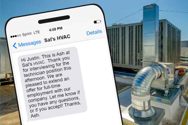 Job Offer Text Message to Candidate