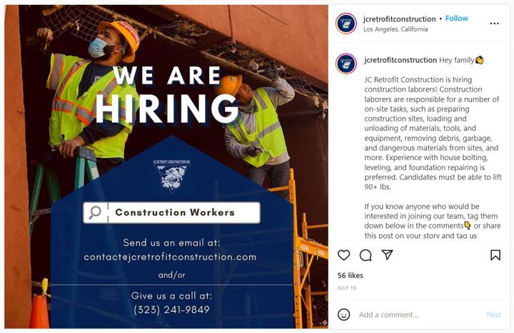 Recruiting Ad for Construction Workers