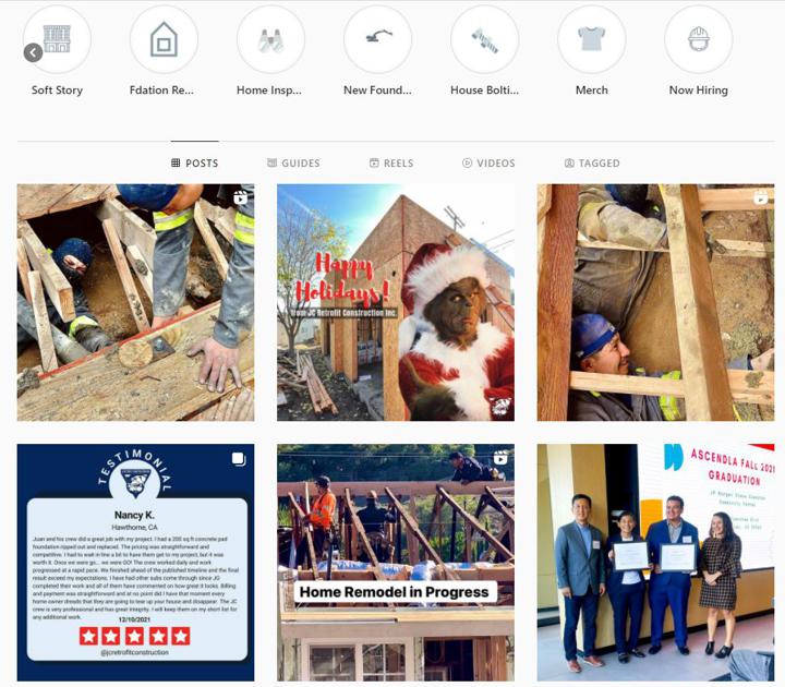 Example of a Good Construction Company Instagram Profile
