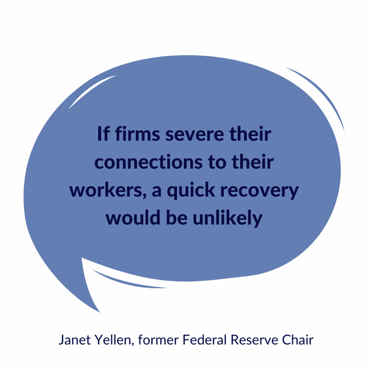 Janet Yellen quote on how companies should stay connected with their laid off employees 