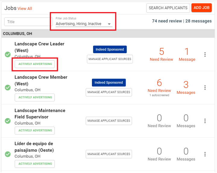 Job sTatus Options in Team Engine ATS