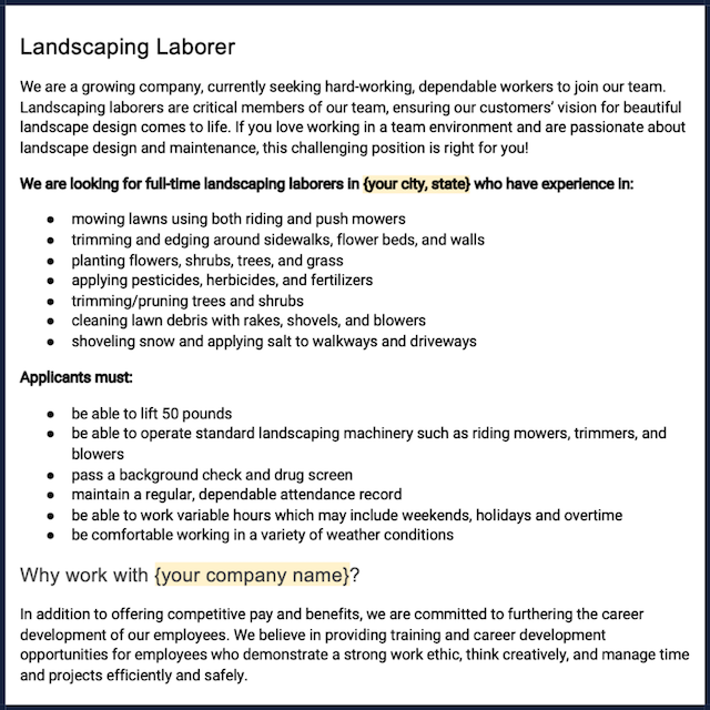 Landscape Laborer Job Description