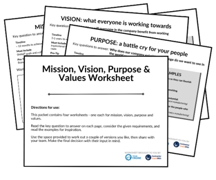 mission vision values purpose worksheet