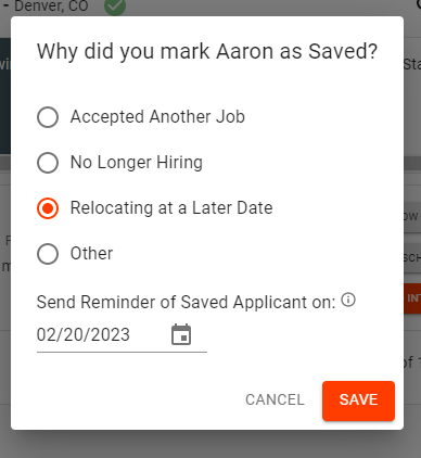 Saved Applicant Dialog in Team Engine