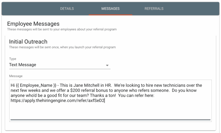 Employee referral outreach