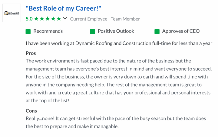 Dynamic Roofing and Construction Employee Review on Glassdoor