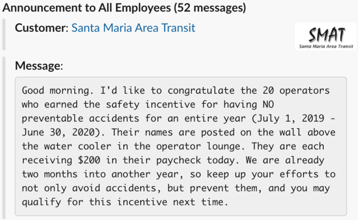 Announcement congratulating employees on a job well-done