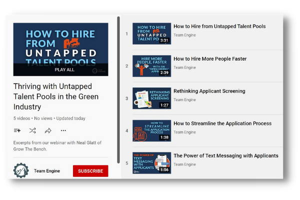 YouTube playlist of highlights from Thriving with Untapped Talent Pools in the Green Industry
