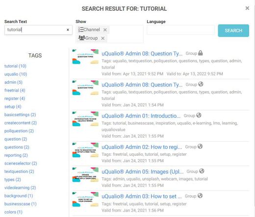 Search results for Tag in uQualio software