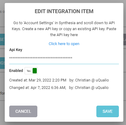 enable an integration, you must enter the required information