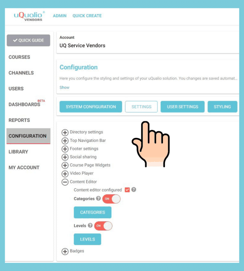 Language settings and category options in uQualio software
