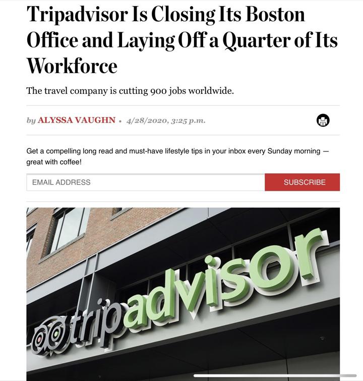 TripAdvisor closing Boston office article