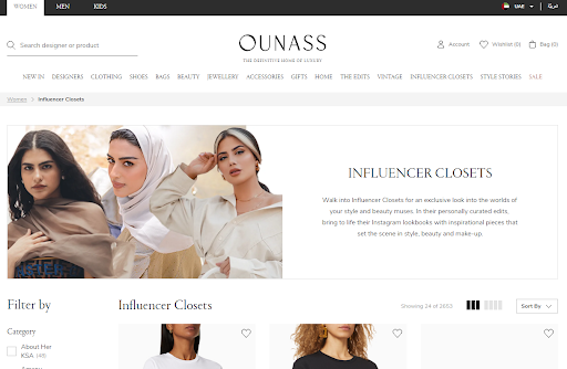 Screenshot taken on the official Ounass website