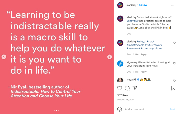 Screenshot of Slack Instagram account
