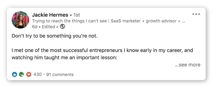 LinkedIn text post example