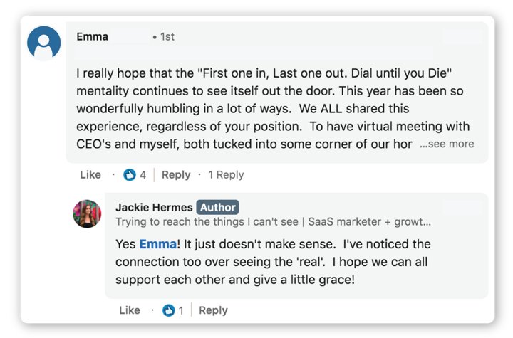 LinkedIn comments example