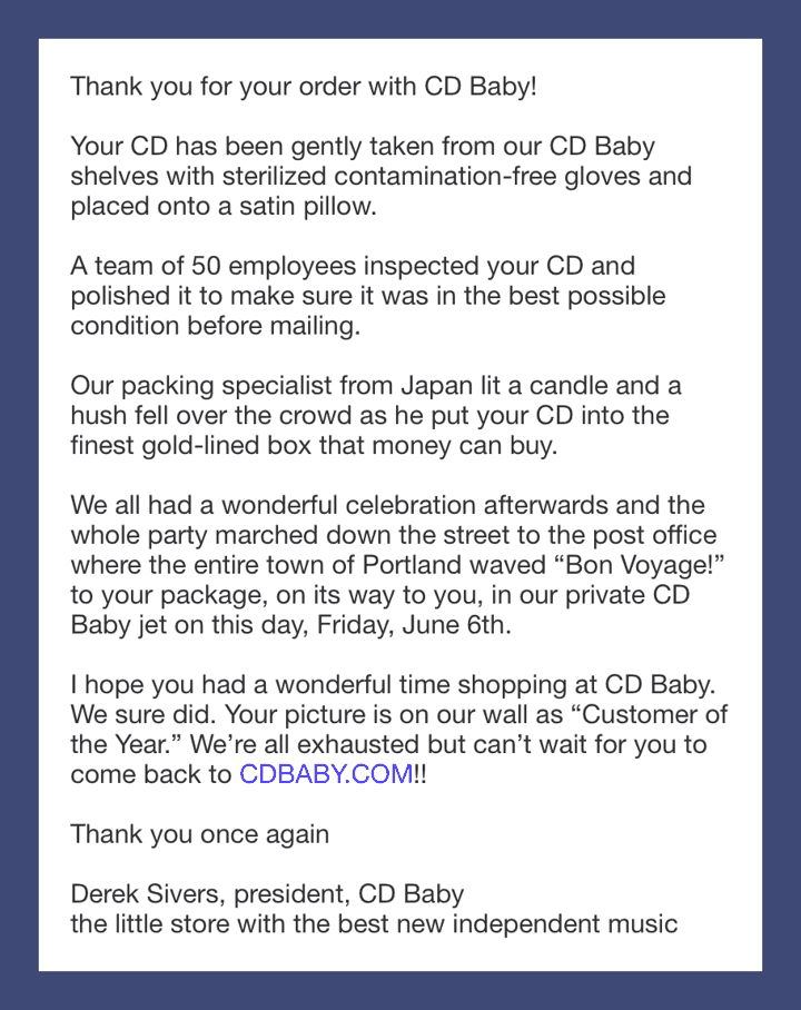 CD Baby Order Confirmation