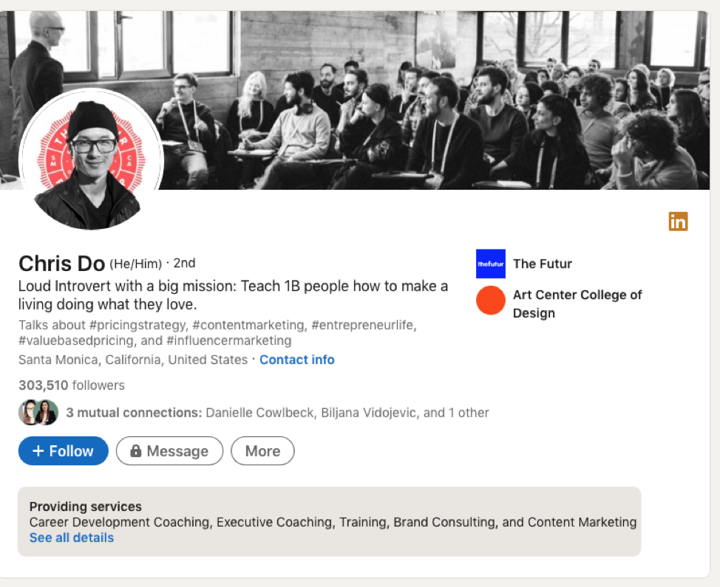 Chris Do's LinkedIn page