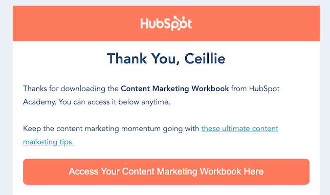 confirmation email from HubSpot