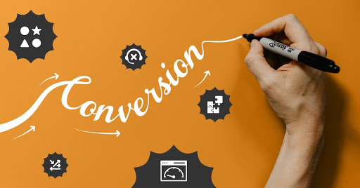 conversion rate graphic of person writing "conversion"