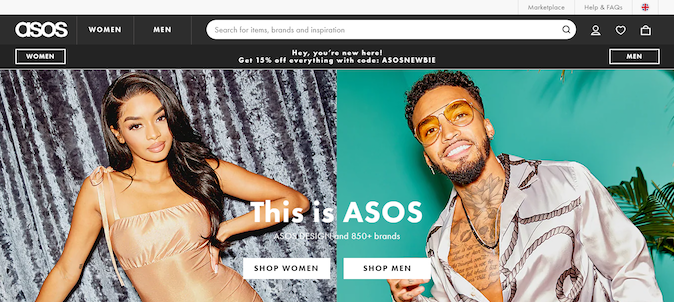 personalized landing page from ASOS