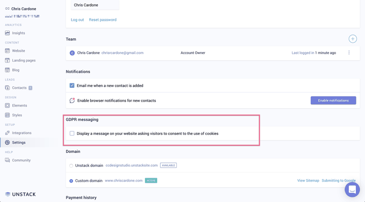 Activating GDPR Compliance in Unstack